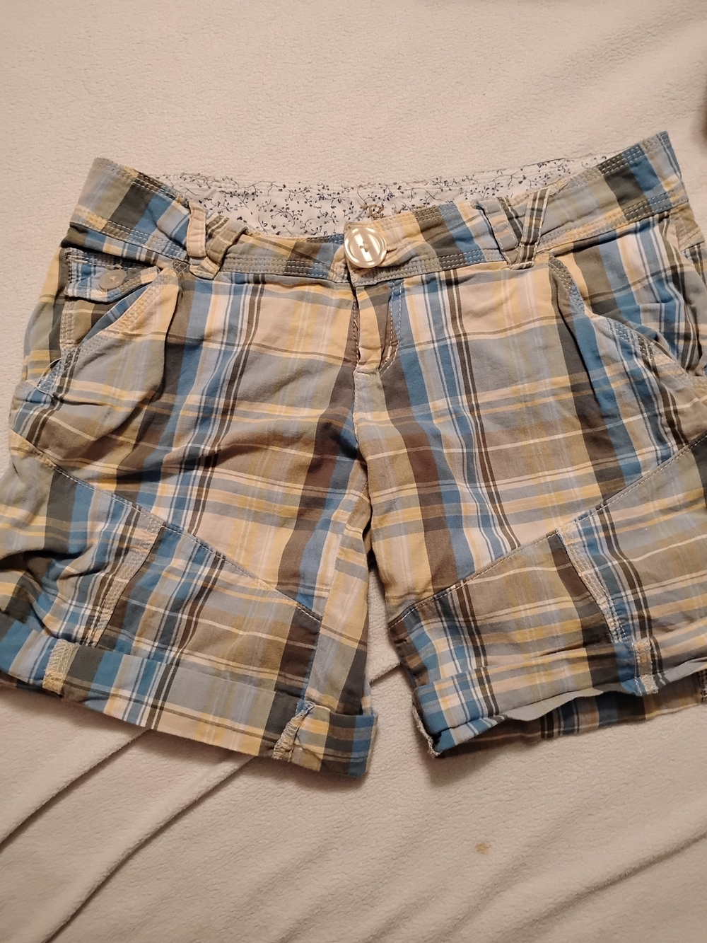 BKE Women’s Plaid Cotton Shorts - Tan Blue Size 26